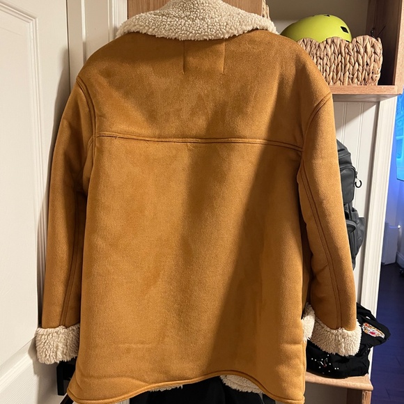 Bershka oversized tan shearling detail car coat - Picture 2 of 3